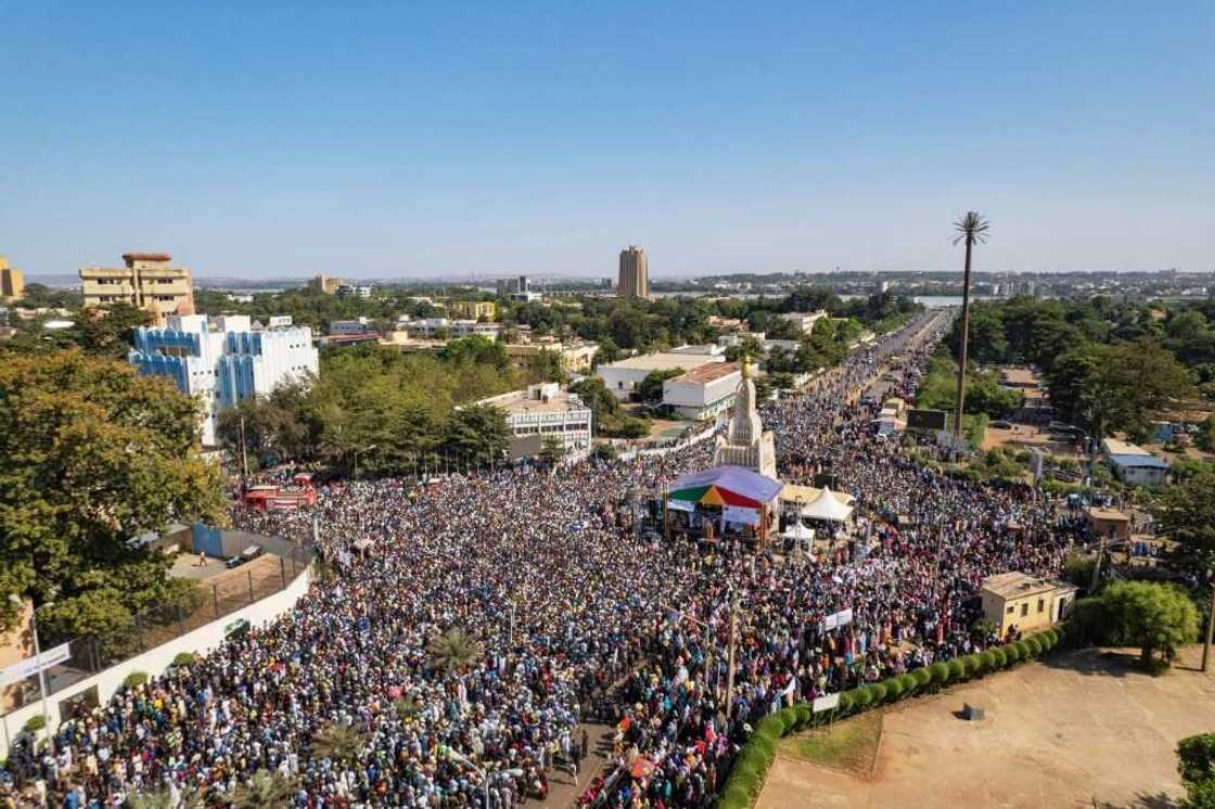 Police said the protest, called by the High Islamic Council of Mali (HCM), gathered thousands of people Police said the protest, called by the High Islamic Council of Mali (HCM), gathered thousands of people