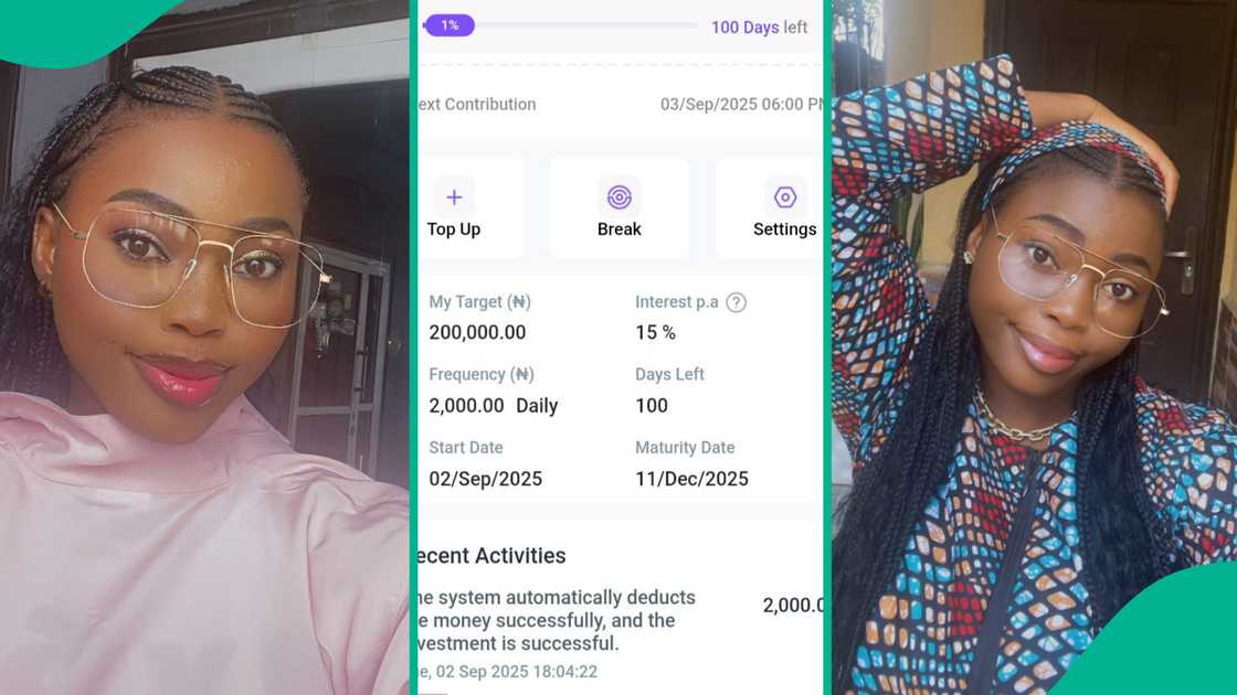 Lady using OPay target savings shows amount she was paid as interest for saving N2k everyday