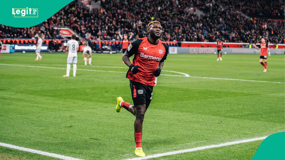 Victor Boniface, Bayer Leverkusen, TSG Hoffenheim, Bay Arena, Leverkusen, Germany, Bundesliga. Victor Boniface, Bayer Leverkusen, TSG Hoffenheim, Bay Arena, Leverkusen, Germany, Bundesliga.