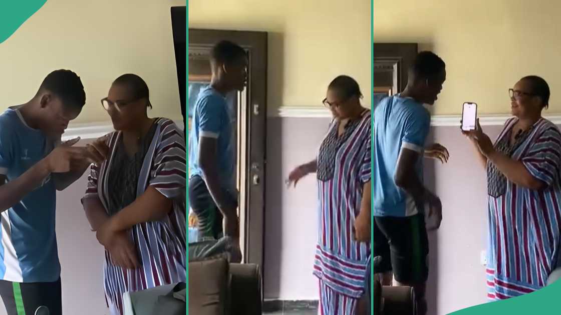 Mum checks her son's WAEC result. Mum checks her son's WAEC result.
