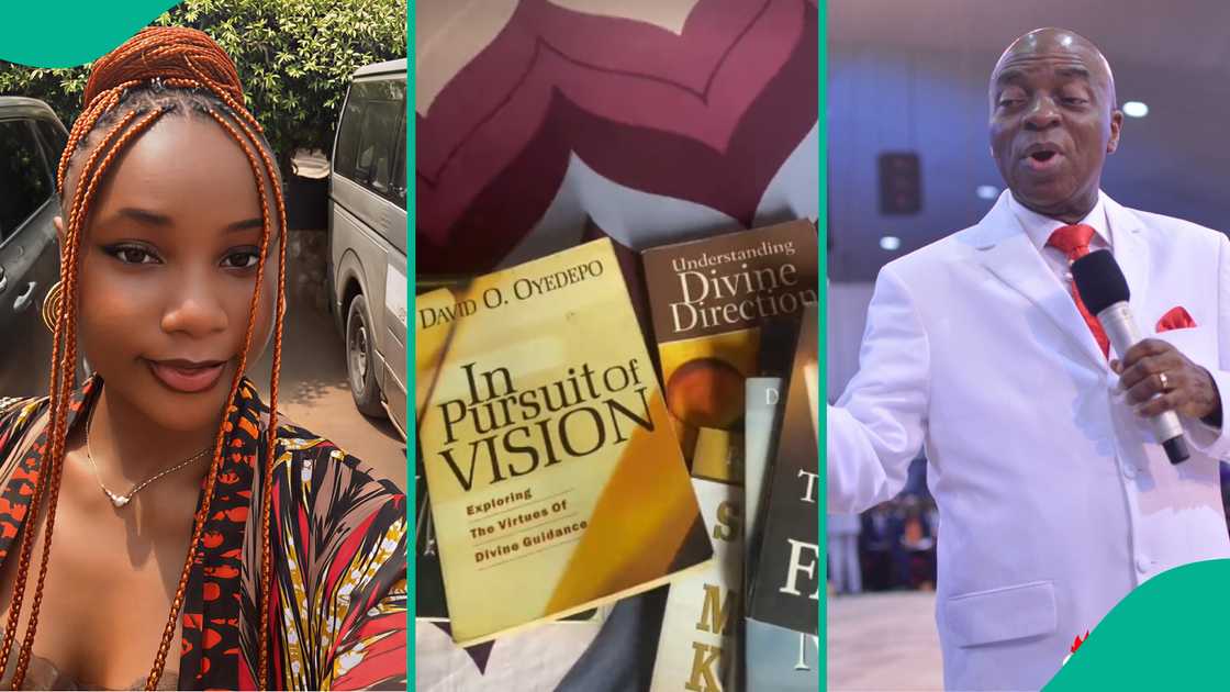 Lady who owns 34 Bishop Oyedepo's books becomes viral sensation after she showcased them Lady who owns 34 Bishop Oyedepo's books becomes viral sensation after she showcased them