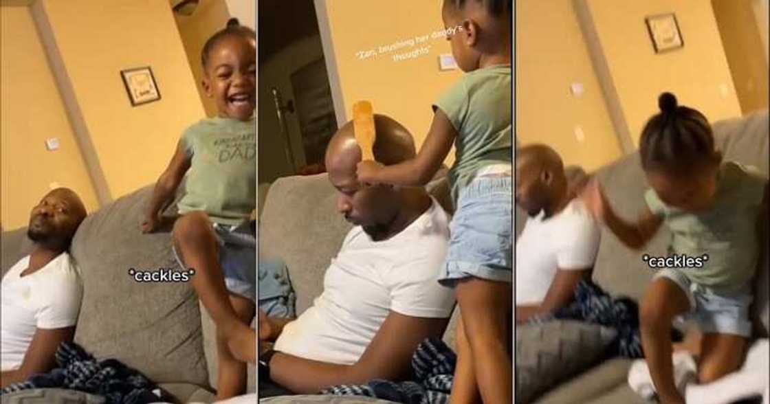 Little girl taunts bald father, funny video Little girl taunts bald father, funny video