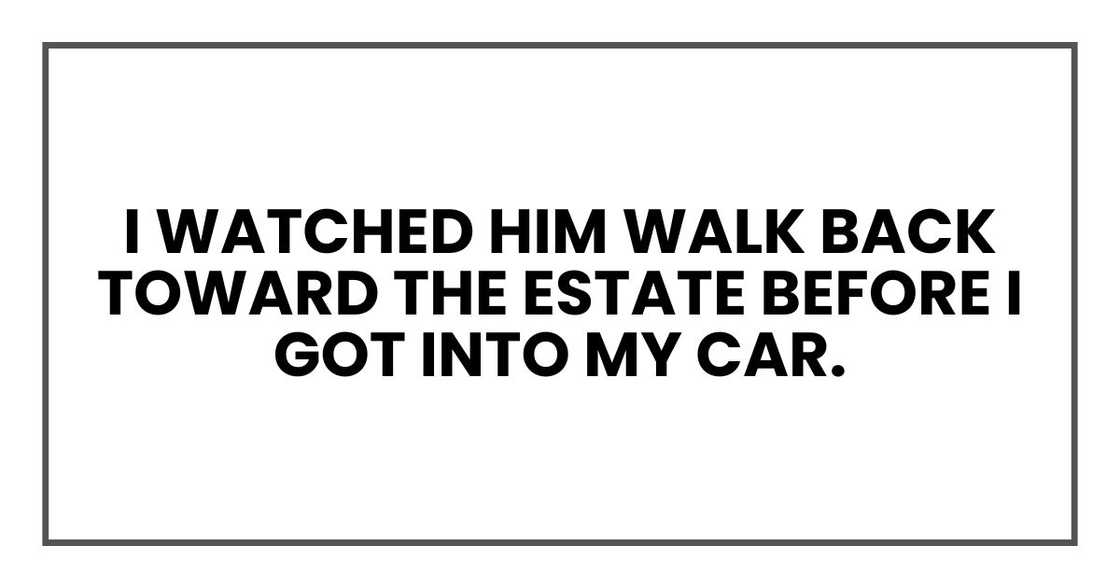 I watched him walk back toward the estate before I got into my car. I watched him walk back toward the estate before I got into my car.