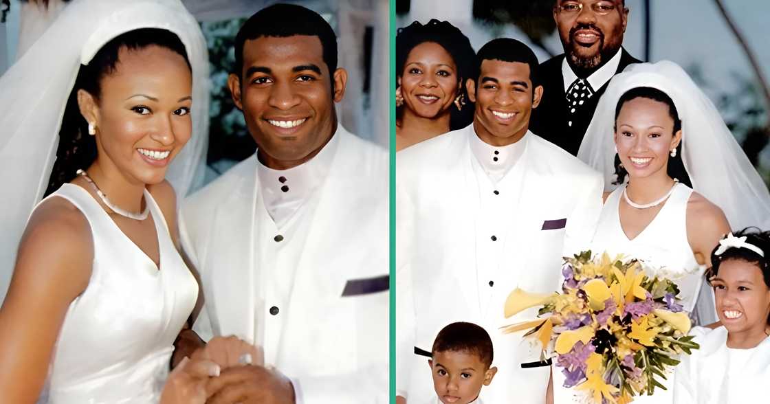 Deion and Pilar Sanders pose during their wedding ceremony Deion and Pilar Sanders pose during their wedding ceremony