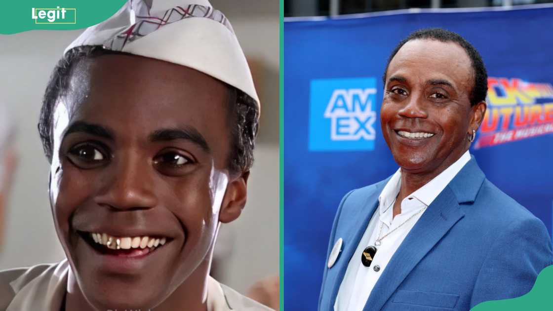 Donald Fullilove as Mayor Goldie Wilson (L) and at "Back to the Future: The Musical" performance(R).