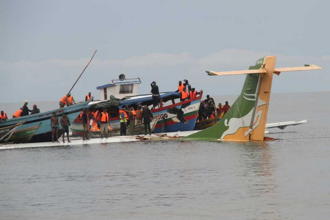 Rescuers searched for survivors after the Precision Air flight plunged into Lake Victoria with 43 people on board Rescuers searched for survivors after the Precision Air flight plunged into Lake Victoria with 43 people on board