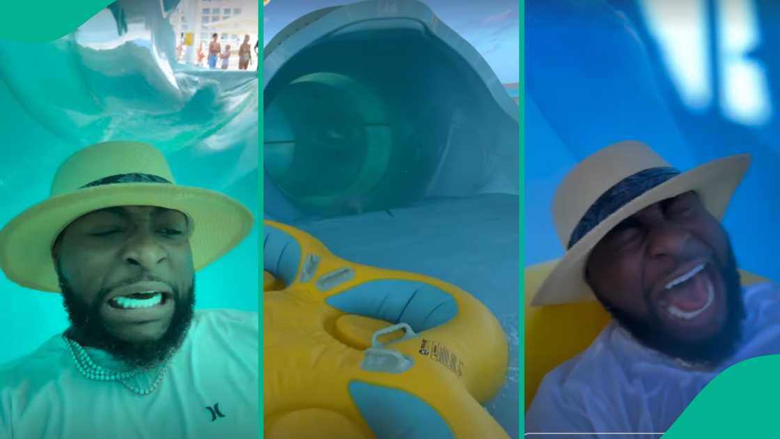 Video of Davido screaming on waterslide.