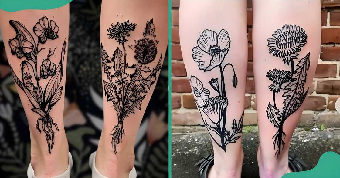Detailed dandelion tattoos on the back of the leg. Detailed dandelion tattoos on the back of the leg.