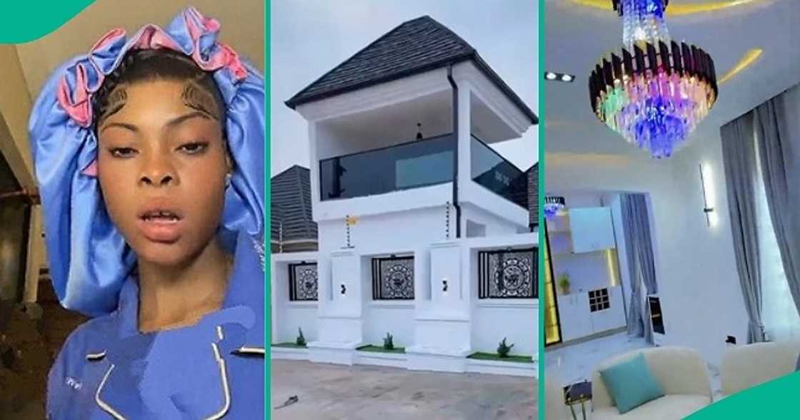Lady proudly shows off her man's house after completion. Lady proudly shows off her man's house after completion.