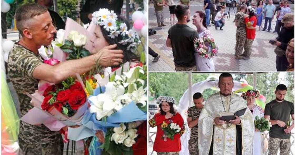 Ukrainian soldiers fall in love, war, wedding ceremony