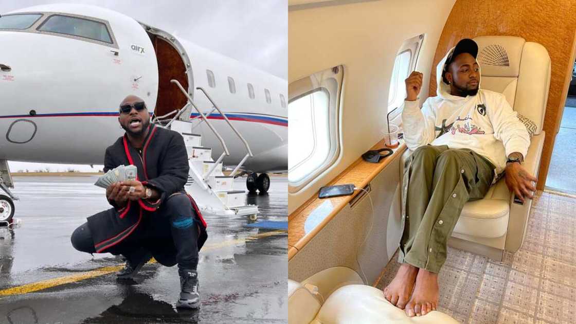 Davido pictured outside and inside his aircraft Davido pictured outside and inside his aircraft