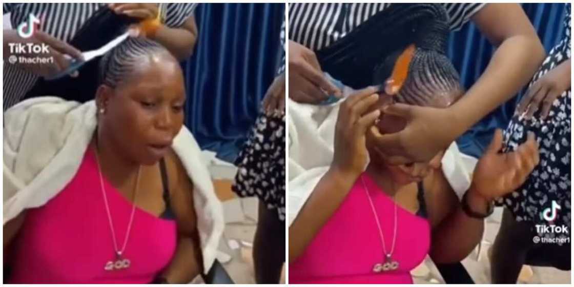 Photos of braider using fire on client's hair Photos of braider using fire on client's hair