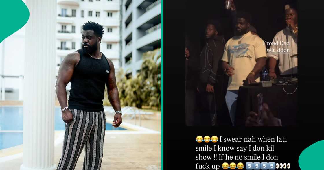 Lati smiles as Davido celebrates Chioma on stage. Lati smiles as Davido celebrates Chioma on stage.