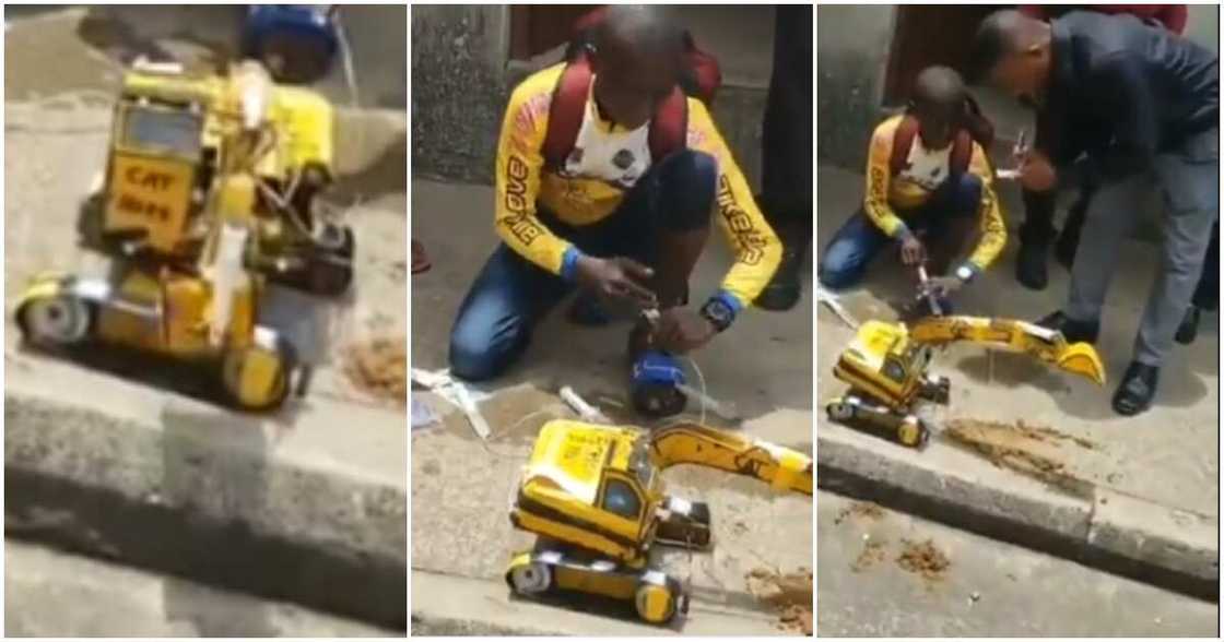 Talented Nigerian teenager builds Caterpillar truck controlled with water and syringe (video) Talented Nigerian teenager builds Caterpillar truck controlled with water and syringe (video)