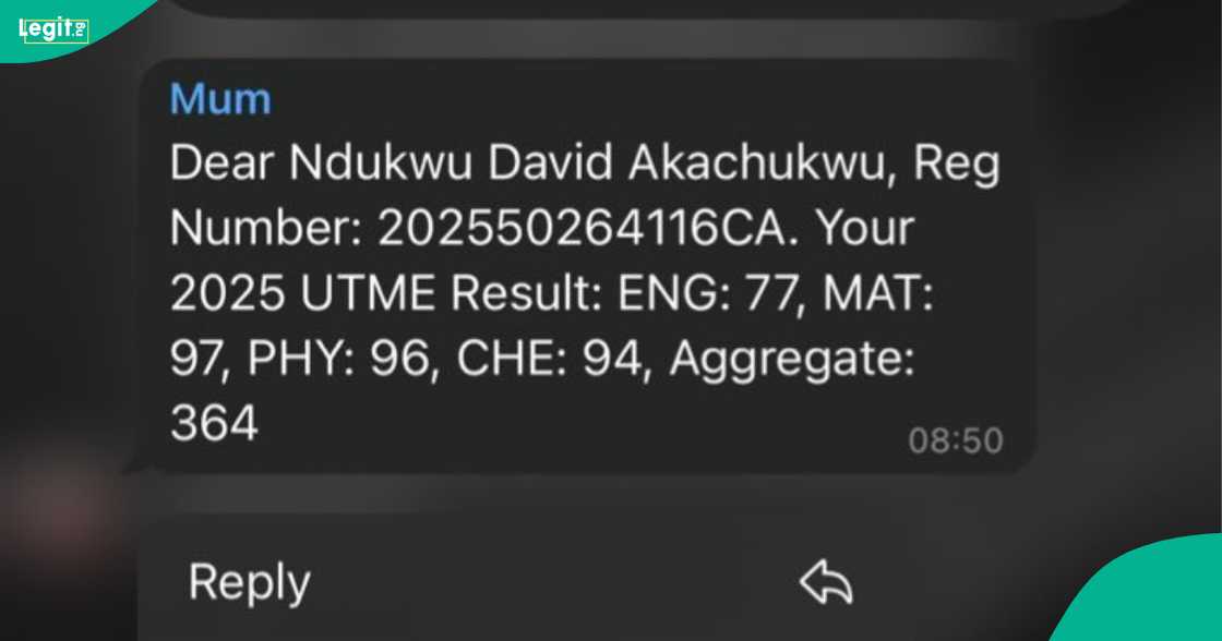 A medical doctor shows his younger brother’s new UTME score after scoring 184 in the first exam.
