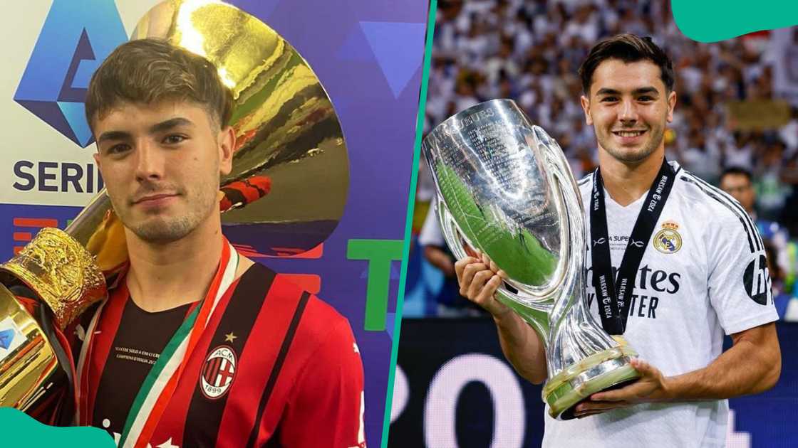 Football star Brahim Diaz celebrating moments at different football clubs.