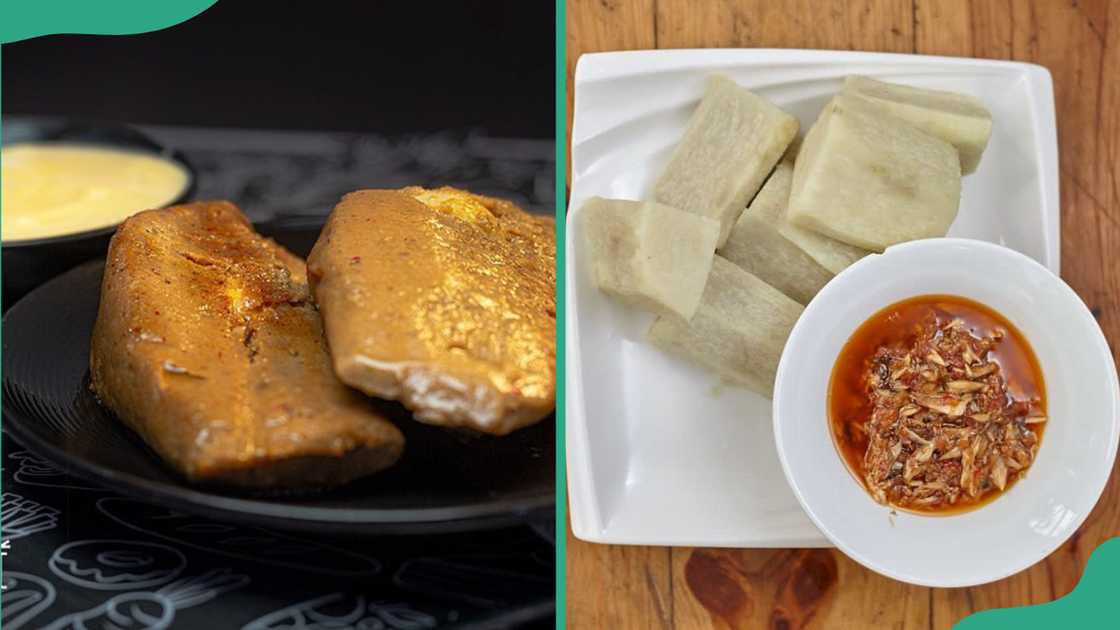 Moi Moi (L) Yam and fish sauce (R) Moi Moi (L) Yam and fish sauce (R)