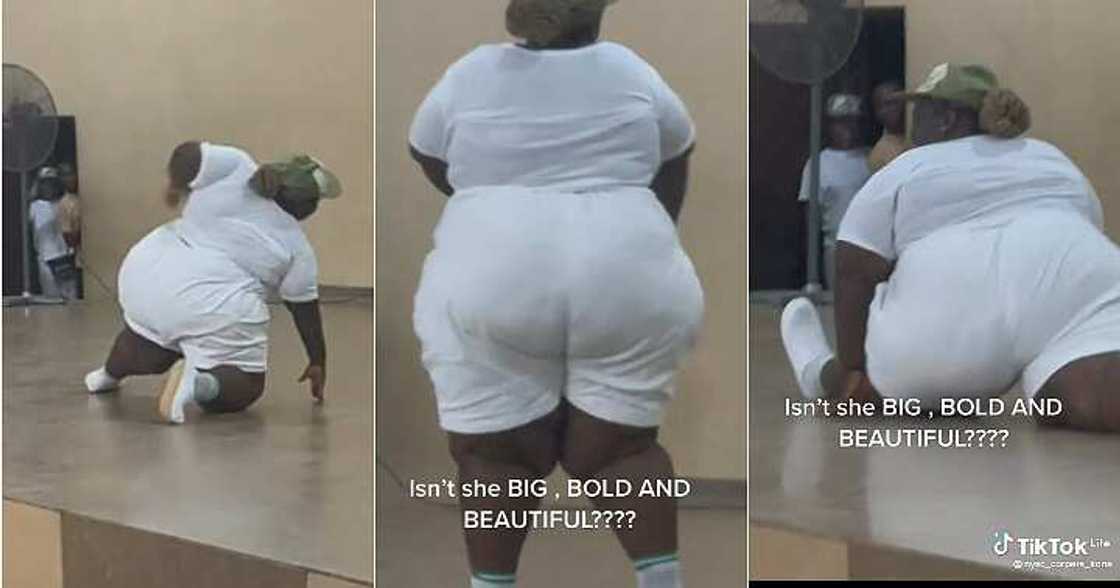 Plus-size corps member splits on stage, dance, Sagamu orientation camp Plus-size corps member splits on stage, dance, Sagamu orientation camp