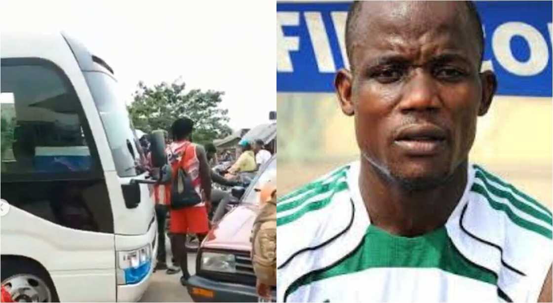 Nigerian footballer stops former club's bus, seizes it over unpaid salaries as players go to stadium on bikes