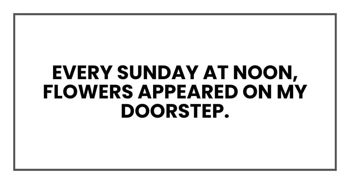 Every Sunday at noon, flowers appeared on my porch. Every Sunday at noon, flowers appeared on my porch.