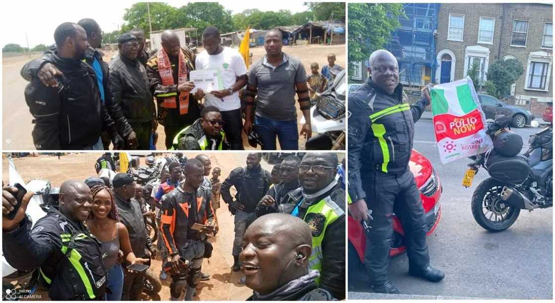 Nigerian biker, Kunle Adeyanju enters Cote d'Ivoire. Nigerian biker, Kunle Adeyanju enters Cote d'Ivoire.