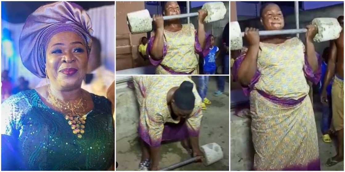 Actress Madam Saje lifts weights. Actress Madam Saje lifts weights.