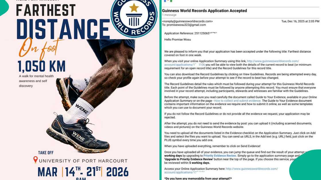 Nigerian man gets Guinness World Records approval as he attempts record of farthest distance on foot from Port Harcourt to Lagos Nigerian man gets Guinness World Records approval as he attempts record of farthest distance on foot from Port Harcourt to Lagos