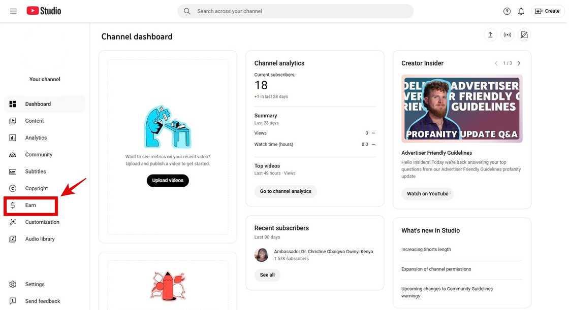 A screenshot of the YouTube Studio dashboard A screenshot of the YouTube Studio dashboard