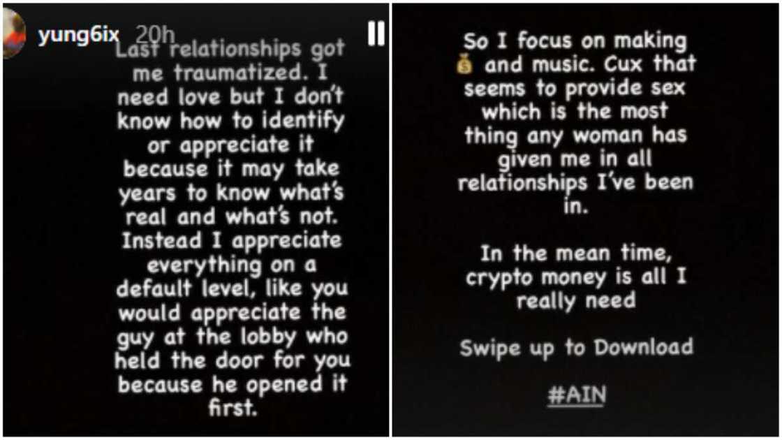 I Need Love But I Don't Know How to Appreciate it: Yung6ix Says Past Relationships Left Him Traumatised I Need Love But I Don't Know How to Appreciate it: Yung6ix Says Past Relationships Left Him Traumatised