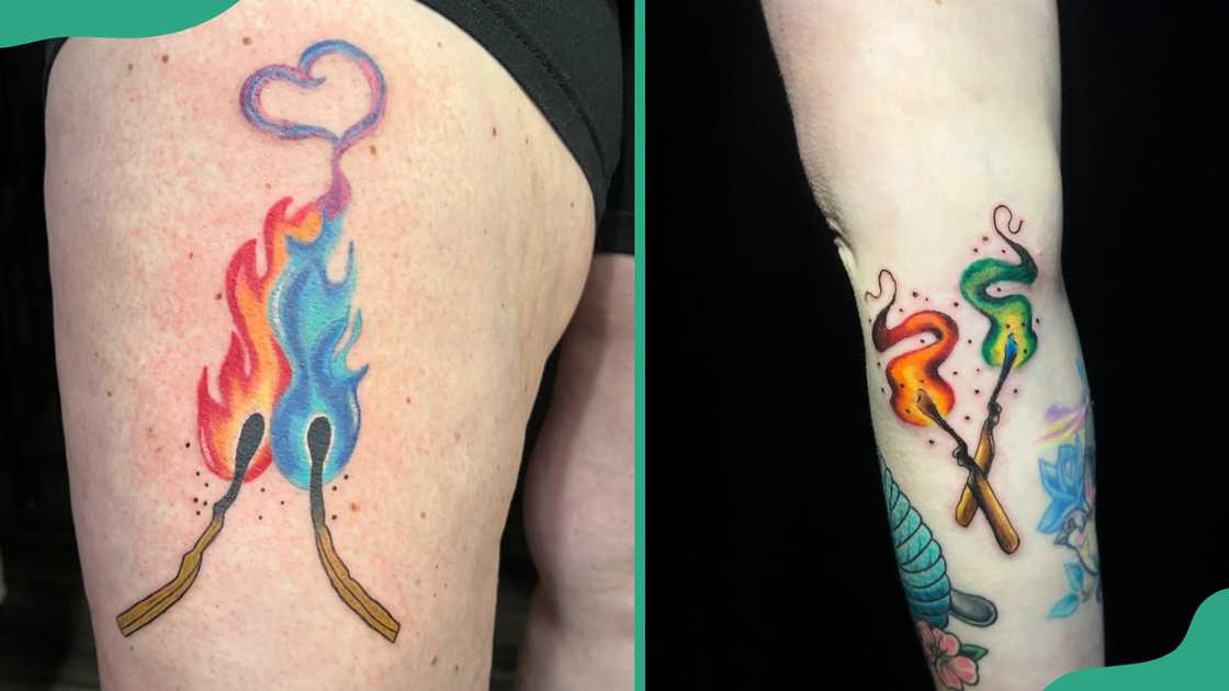 Colourful twin flame tattoos