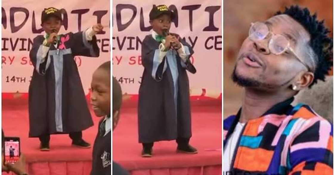 Boy sings Buga on stage, graduation party, Kizz Daniel