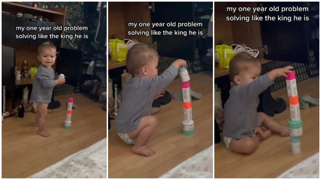 Baby shows off his intelligence while building blocks Baby shows off his intelligence while building blocks