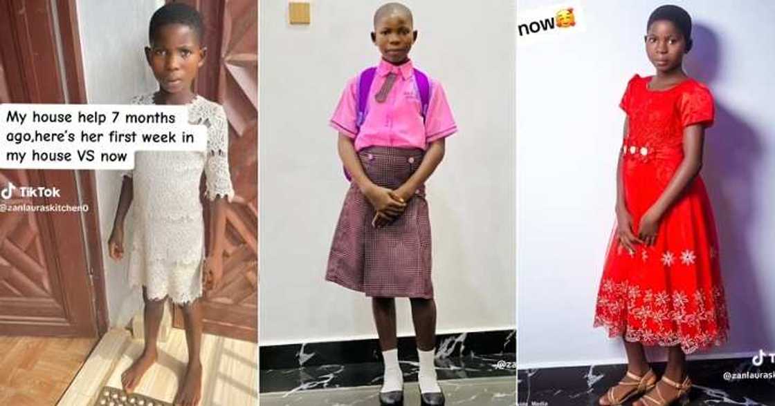 Lady flaunts impressive transformation of house help after 7 months