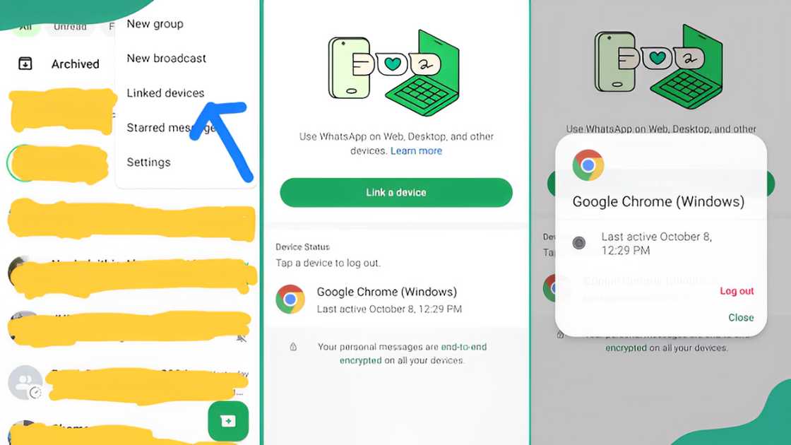 Process of logging out unknown devices to your WhatsApp on Android