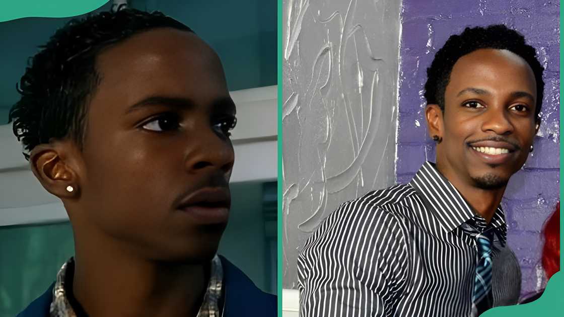 Trent Cameron as Jerel Goodrich and him smiling while leaning to the front