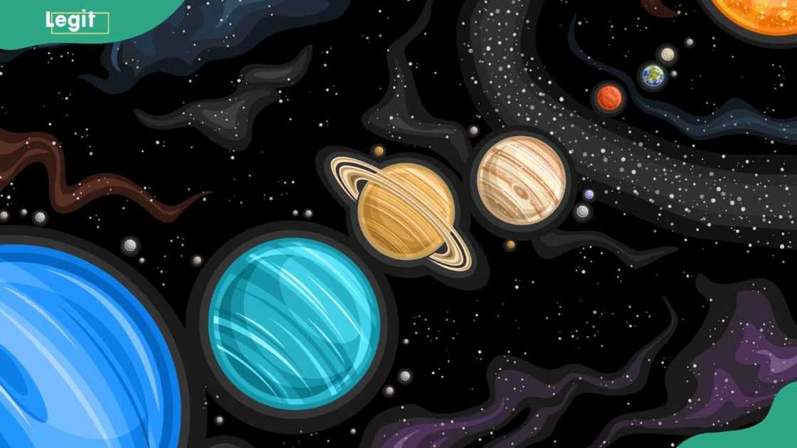 Vector Fantasy Space Chart, astronomical horizontal poster with illustration