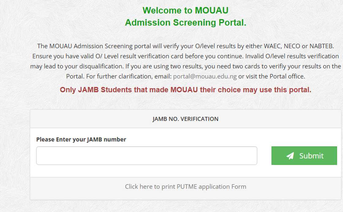 MOUAU admission page MOUAU admission page
