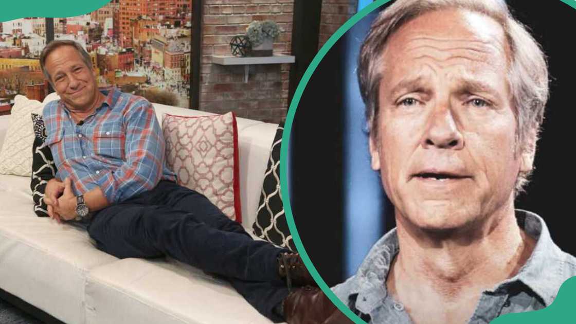 Mike Rowe relaxing on a couch and hosting a show