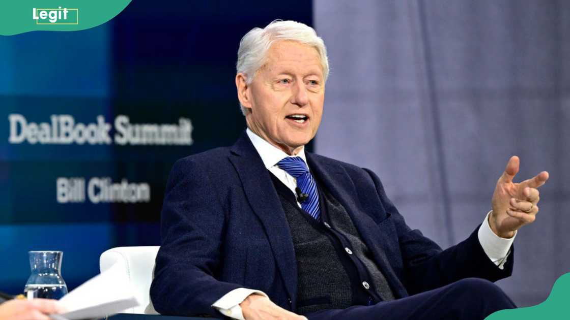 Former President Bill Clinton speaks onstage during a summit Former President Bill Clinton speaks onstage during a summit