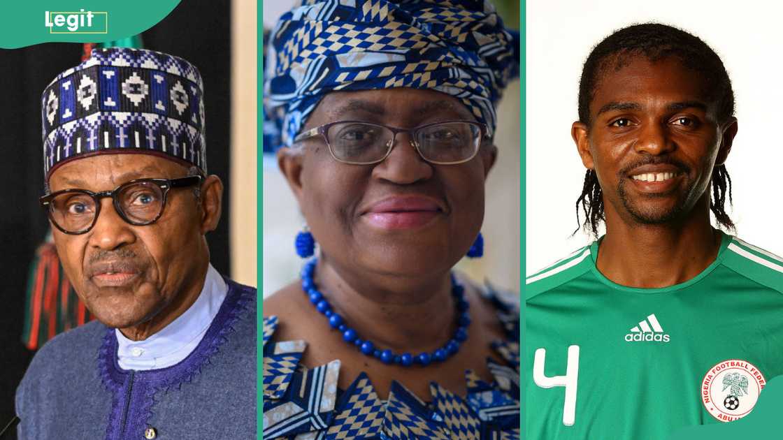Muhammadu Buhari, Ngozi Okonjo-Iweala, and Nwankwo Kanu. Muhammadu Buhari, Ngozi Okonjo-Iweala, and Nwankwo Kanu.