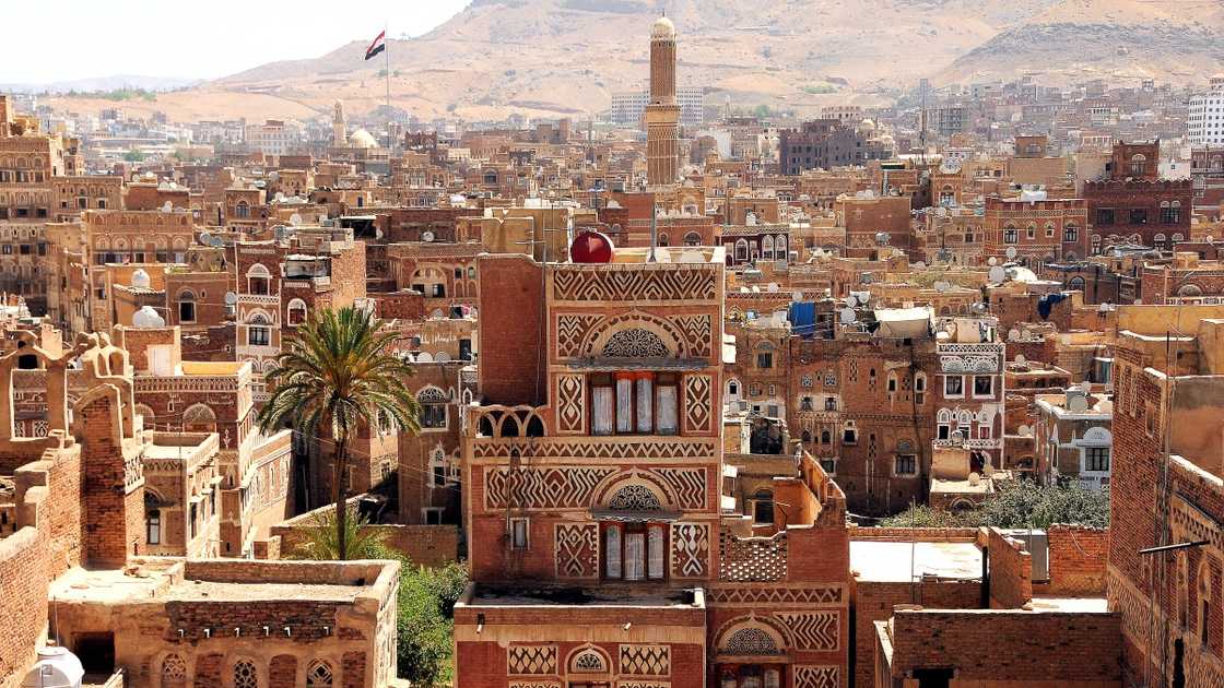 An overhead view of the towers of the city of Sana'a.