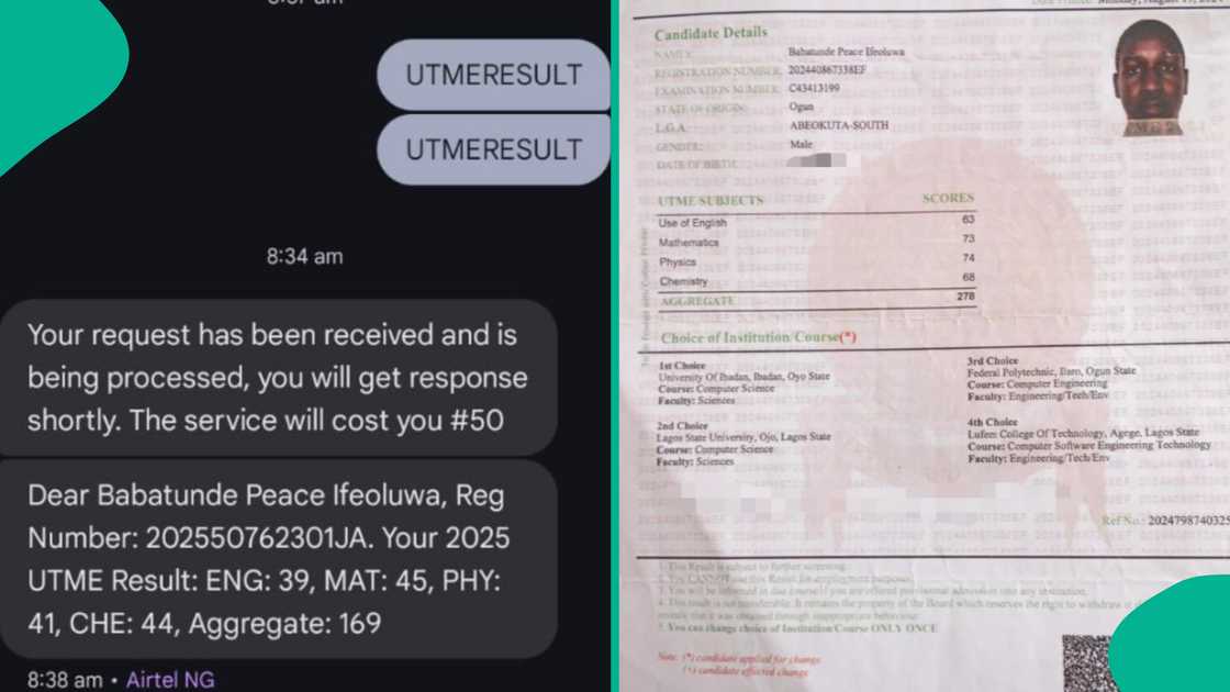 Lady shares her brother's UTME result. Lady shares her brother's UTME result.