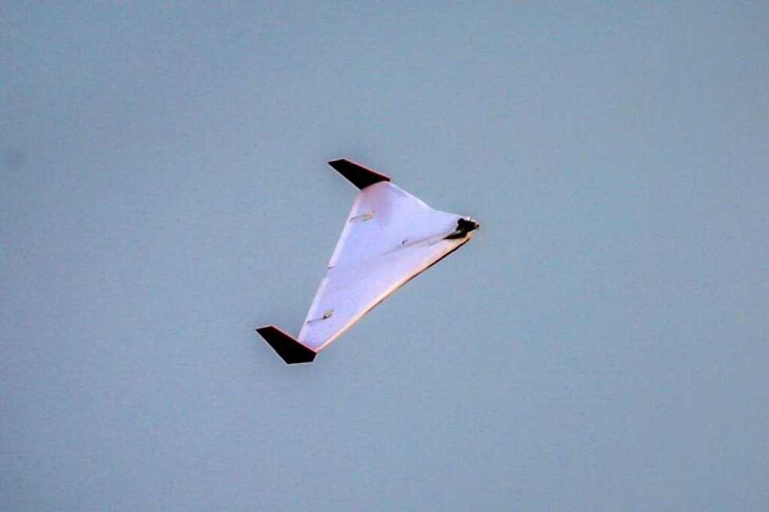 An Iranian unmanned aerial vehicle (UAV) or drone flies during Iranian military exercises in 2020 near sensitive Gulf waters in the Strait of Hormuz An Iranian unmanned aerial vehicle (UAV) or drone flies during Iranian military exercises in 2020 near sensitive Gulf waters in the Strait of Hormuz