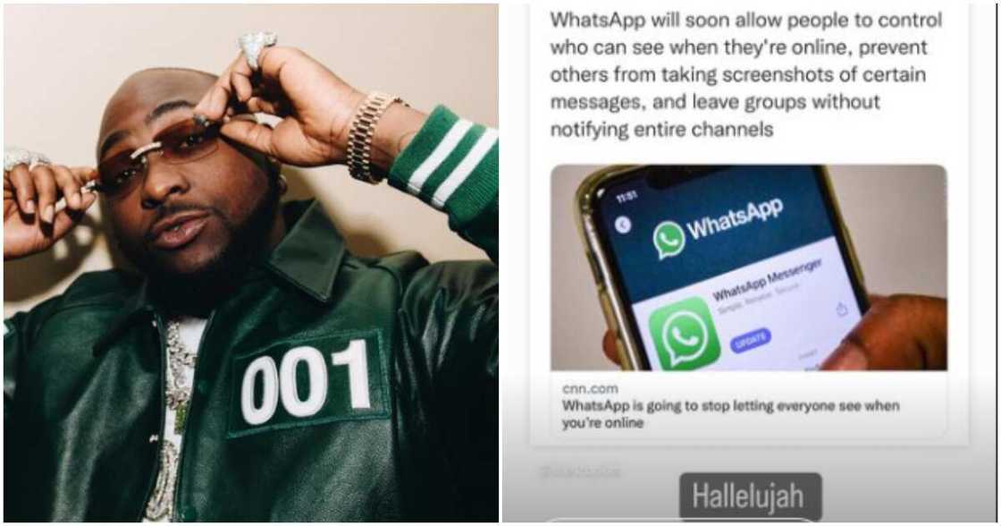 Davido's reacts to new WhatsApp update Davido's reacts to new WhatsApp update