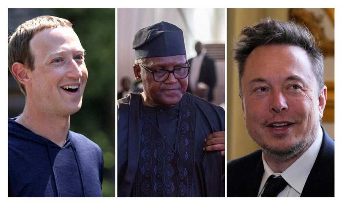 Aliko Dangote, Elon Musk, Mark Zuckerberg