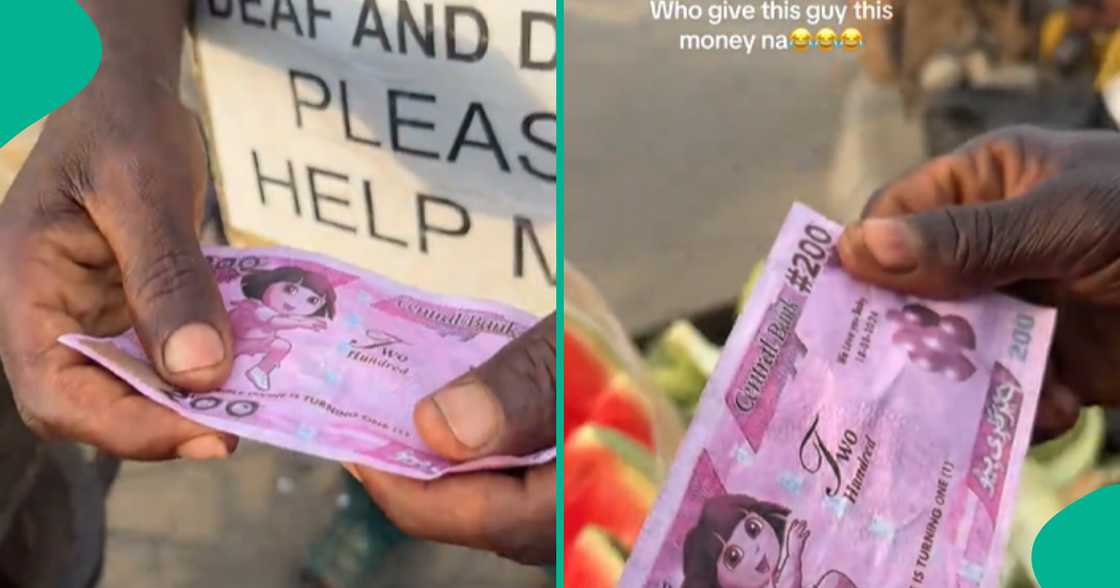 Man gives fake N200 to "deaf and dumb" man inside market. Man gives fake N200 to "deaf and dumb" man inside market.