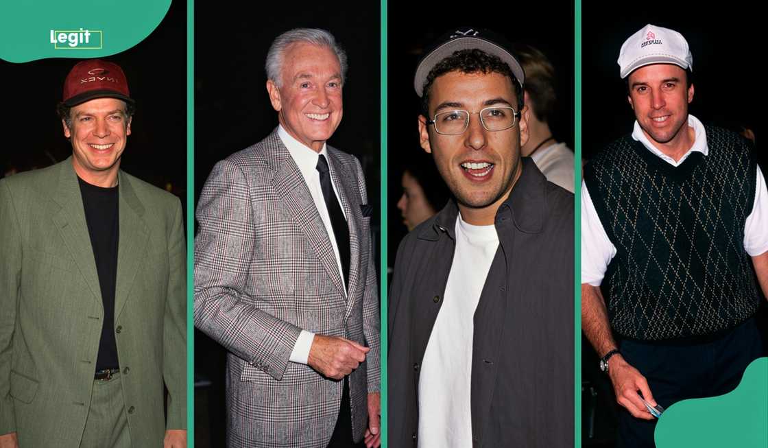 The cast of Happy Gilmore (L-R): Christopher McDonald, Bob Barker, Adam Sandler, and Kevin Nealon.