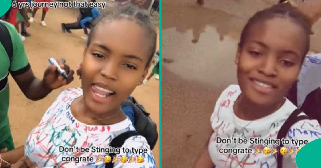 A girl who just finished her WAEC exams signs out of secondary school like a university student. A girl who just finished her WAEC exams signs out of secondary school like a university student.