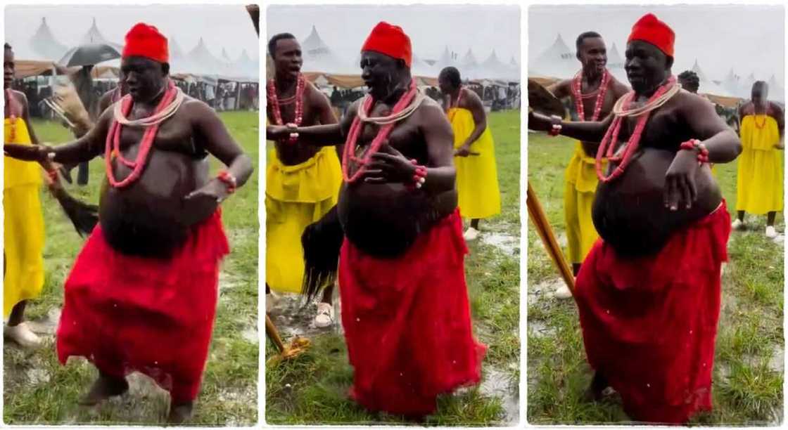 Photos of an Urhobo man performing the Urhobo Royal Ema Dance.