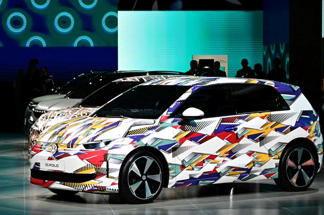 ID.Polo cars at the booth of the German car maker Volkswagen during the International Motor Show IAA ID.Polo cars at the booth of the German car maker Volkswagen during the International Motor Show IAA